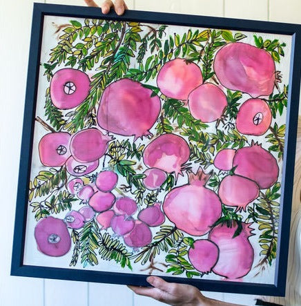 D-125 AN ORIGINAL SILK PAINTING by CYDNEY - PUMP UP THE POMEGRANATES
