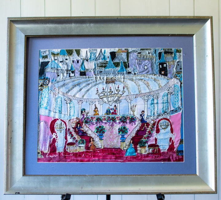 D-218  AN ORIGINAL SILK PAINTING by CYDNEY - THE ESTHER SCARF- A LITTLE MORE GREY POUPON - PREPARE FOR THE PALACE