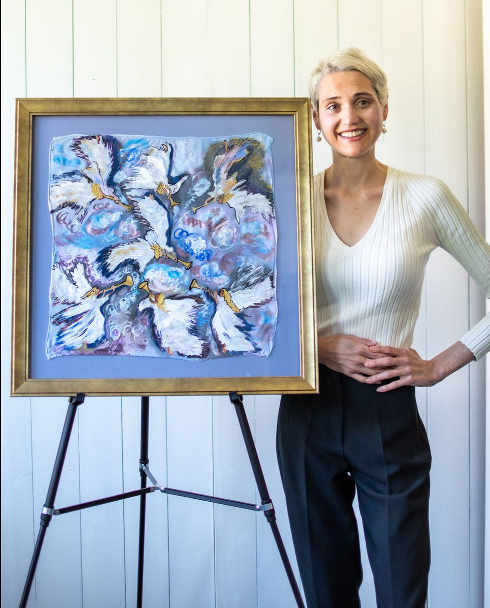 D-353  AN ORIGINAL SILK PAINTING by CYDNEY - SEVEN ANGELS WITH SEVEN TRUMPETS