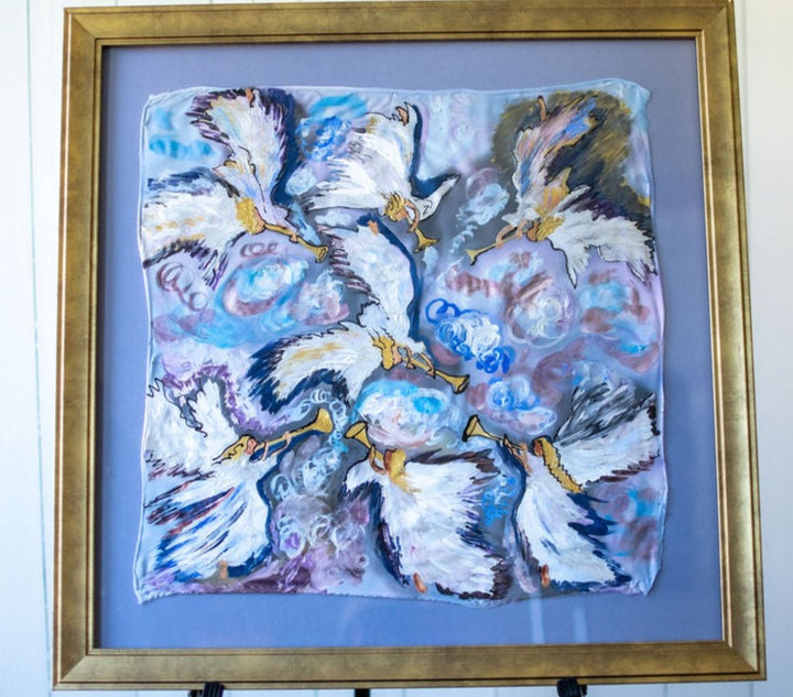 D-353  AN ORIGINAL SILK PAINTING by CYDNEY - SEVEN ANGELS WITH SEVEN TRUMPETS