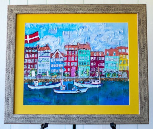D-389 AN ORIGINALSILK PAINTING by CYDNEY   HOP'EN IN THE COPENHAGEN, DENMARK