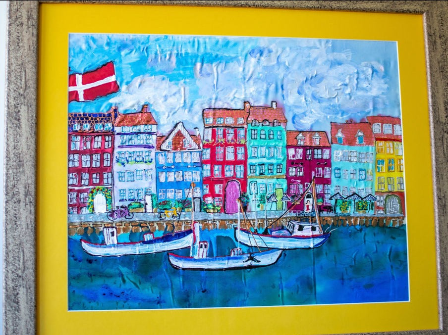 D-389 AN ORIGINALSILK PAINTING by CYDNEY   HOP'EN IN THE COPENHAGEN, DENMARK