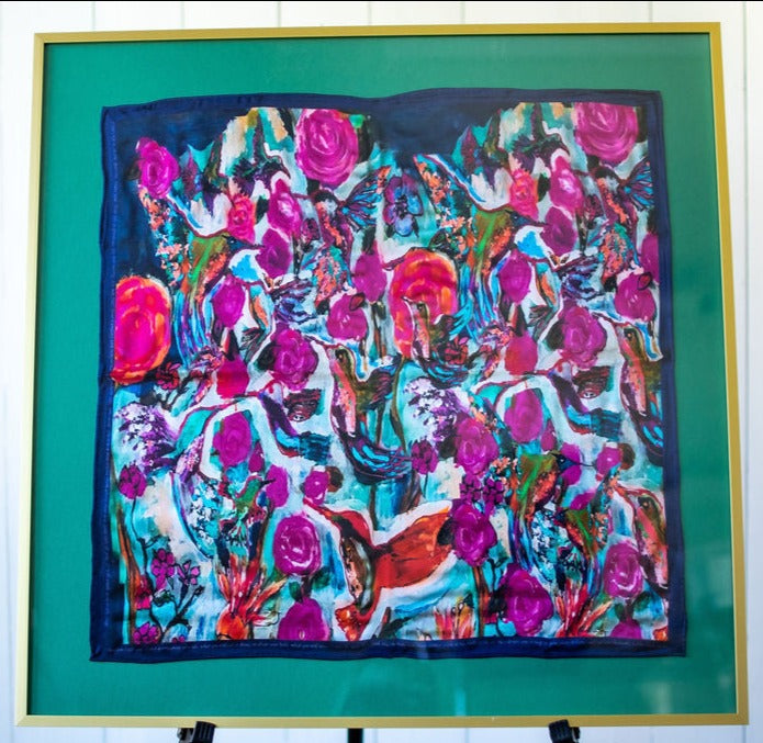 D-197  SILK PAINTING by CYDNEY        LOVE'S EYE IS ON THE SPARROW