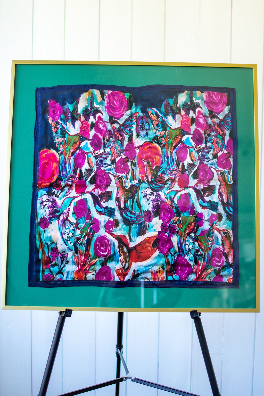 D-197  SILK PAINTING by CYDNEY        LOVE'S EYE IS ON THE SPARROW
