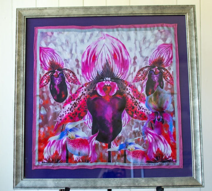 D-223 SILK PAINTING by CYDNEY - THE PINK LADYSLIPPER ORCHID - A TRUE FACHION WORSHIPPER