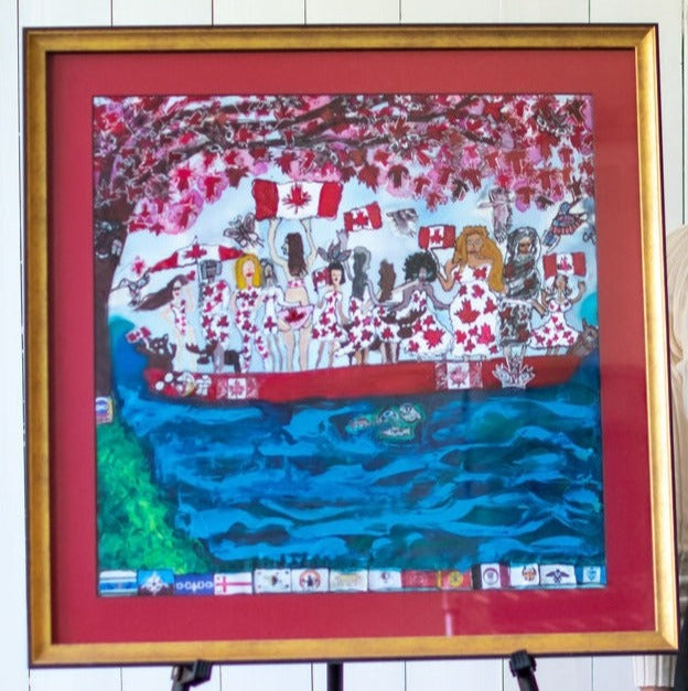 D-153C AN ORIGINAL SILK PAINTING by CYDNEY     CANADA, THE LEAVES OF LOVE - WE ARE ONE