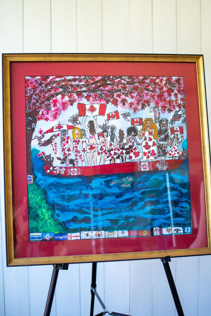 D-153C AN ORIGINAL SILK PAINTING by CYDNEY     CANADA, THE LEAVES OF LOVE - WE ARE ONE