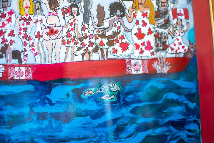 D-153C AN ORIGINAL SILK PAINTING by CYDNEY     CANADA, THE LEAVES OF LOVE - WE ARE ONE
