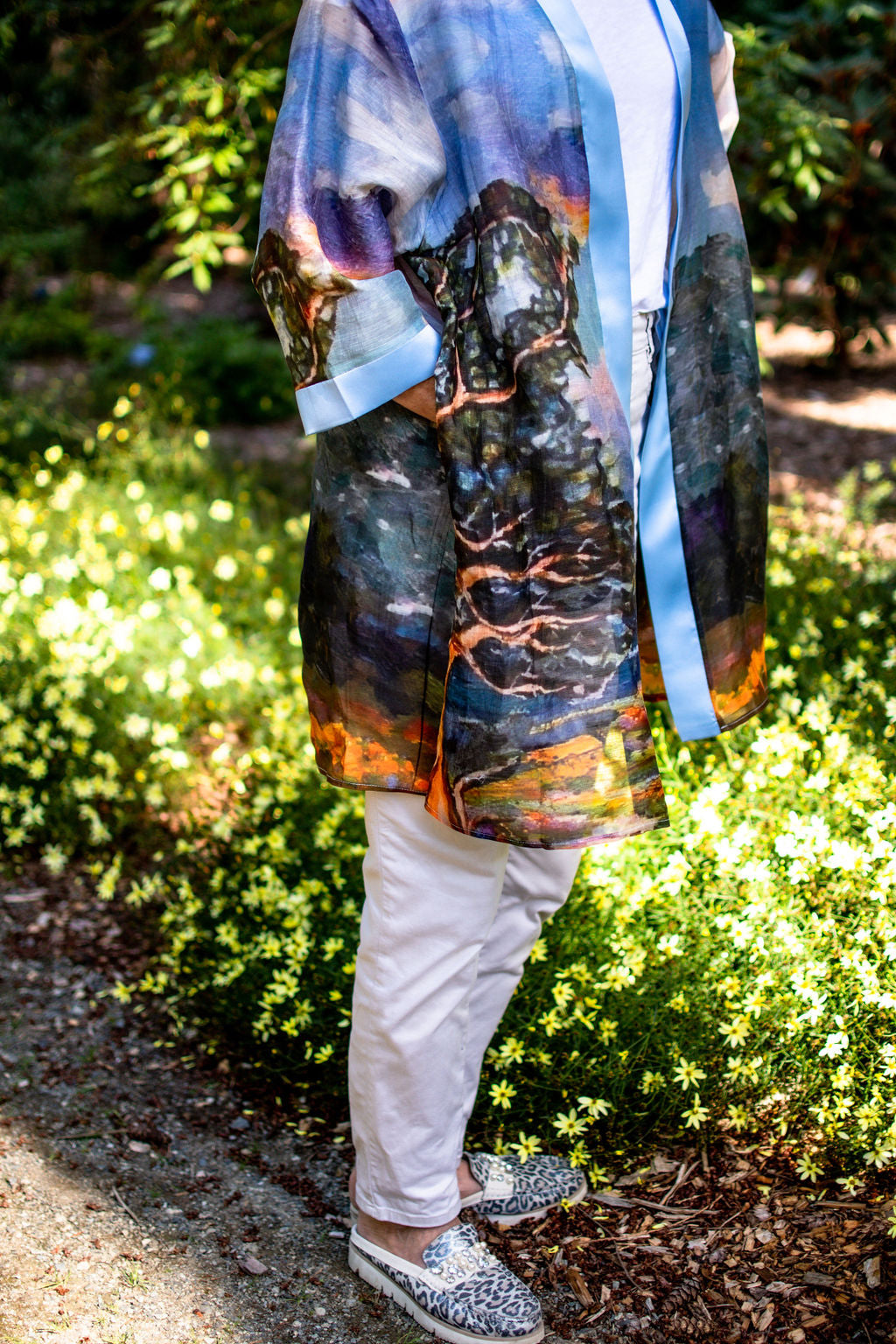 D-388K FIRE WATER ABUNDANCE SILK LINEN KIMONO