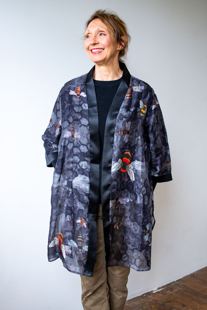 D-166K SWEETER THAN HONEY FROM THE HONEYCOMB SILK LINEN KIMONO