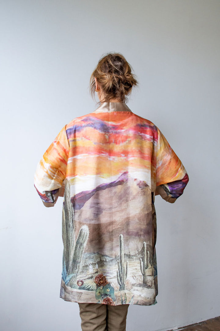 D-382K  STREAMS IN THE DESERT SILK LINEN KIMONO
