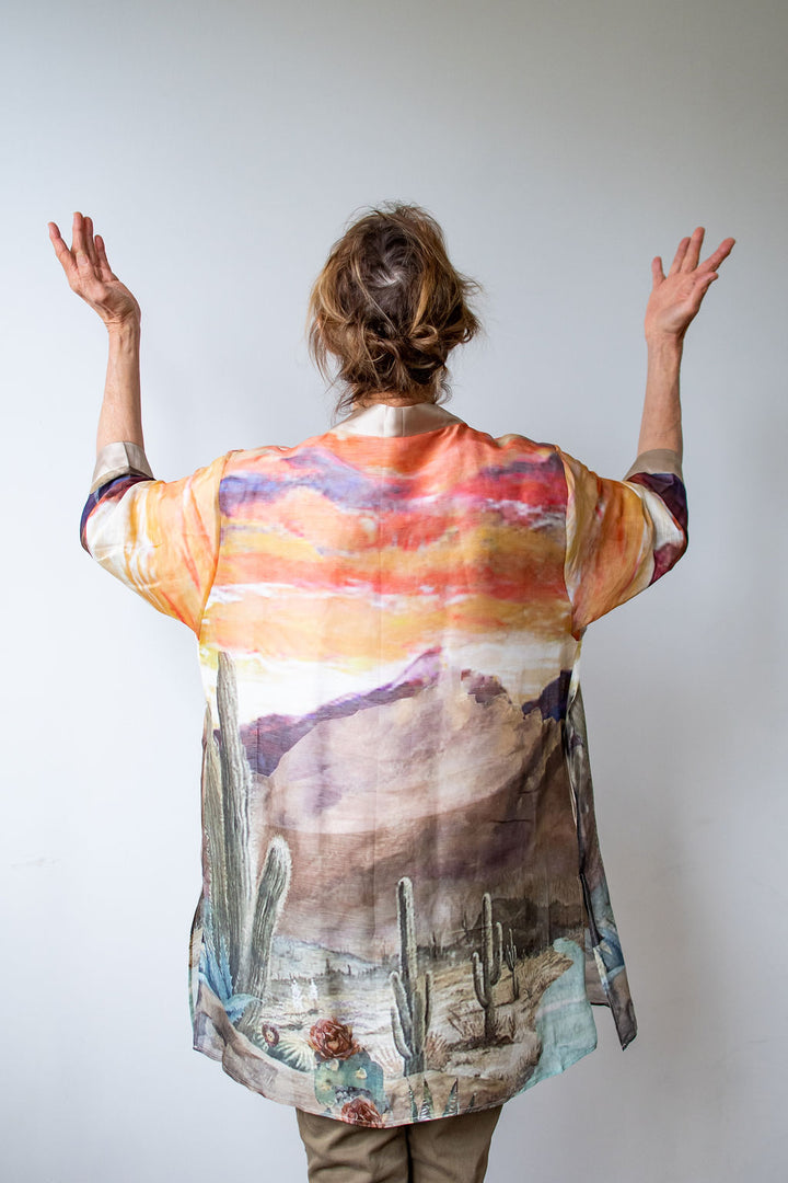 D-382K  STREAMS IN THE DESERT SILK LINEN KIMONO