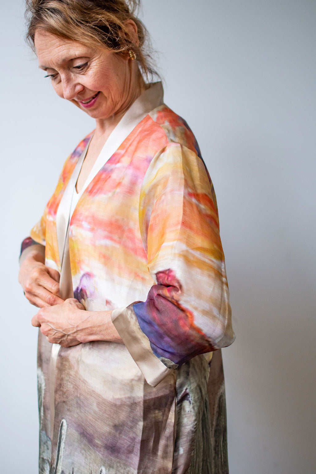 D-382K  STREAMS IN THE DESERT SILK LINEN KIMONO