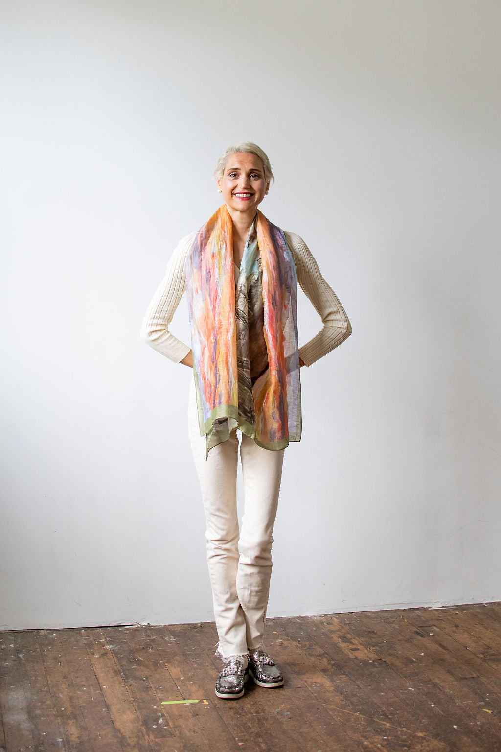 D-382SL STREAMS IN THE DESERT SILK LINEN SCARF