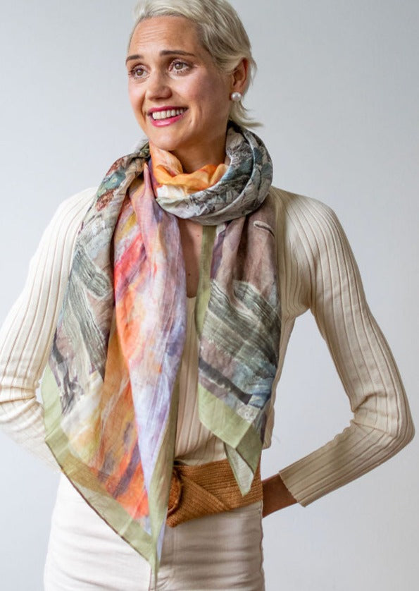 D-382SL STREAMS IN THE DESERT SILK LINEN SCARF