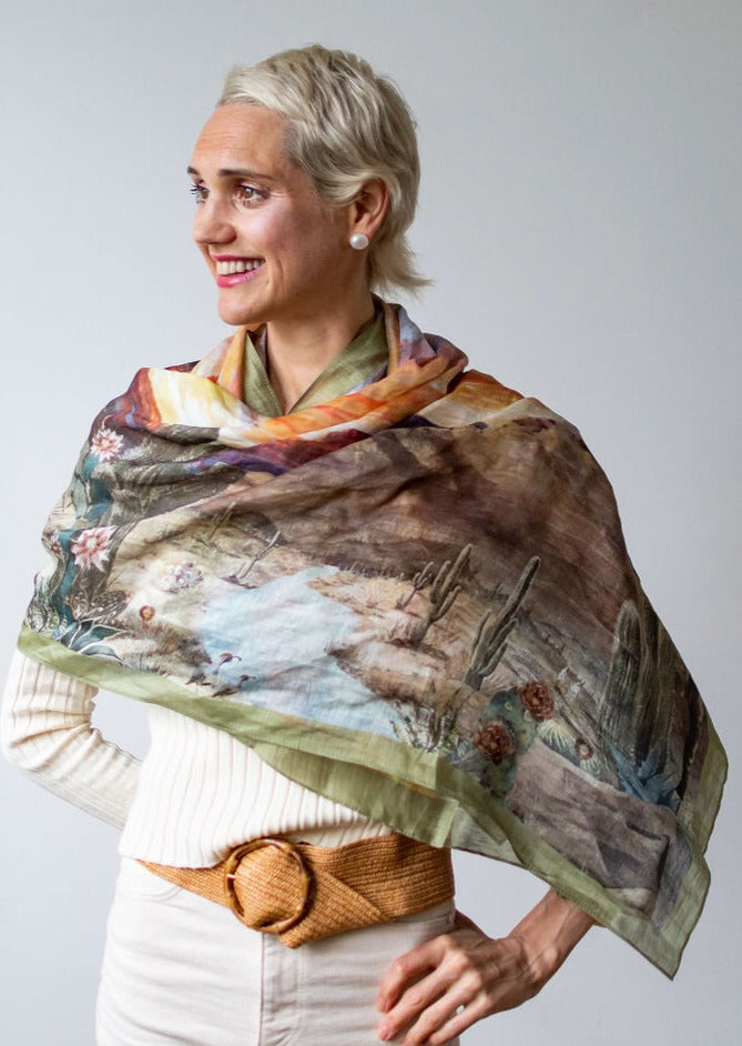 D-382SL STREAMS IN THE DESERT SILK LINEN SCARF