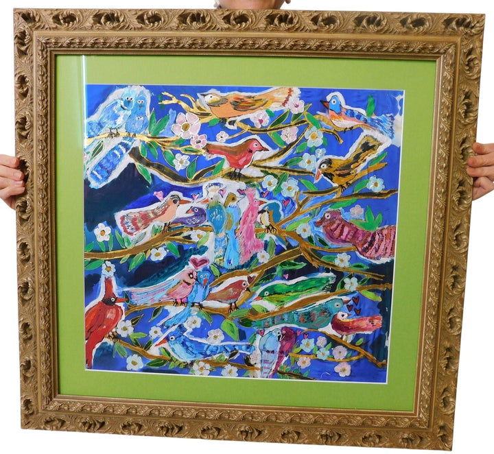 LOVE BIRDS - OH TO BE TOGETHER AGAIN - ORIGINAL SILK PAINTING