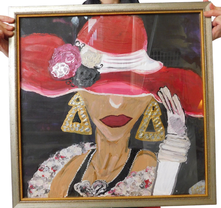EARRINGS OF GOLD STUDDED WITH SILVER - ORIGINAL SILK PAINTING