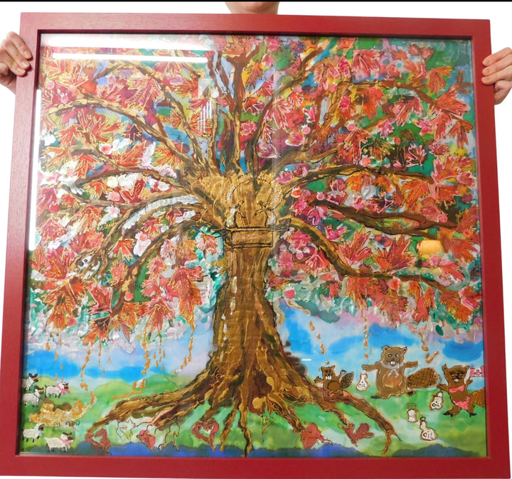 OIL FLOW - GLORIOUS MAPLE TREE - ORIGINAL SILK PAINTING